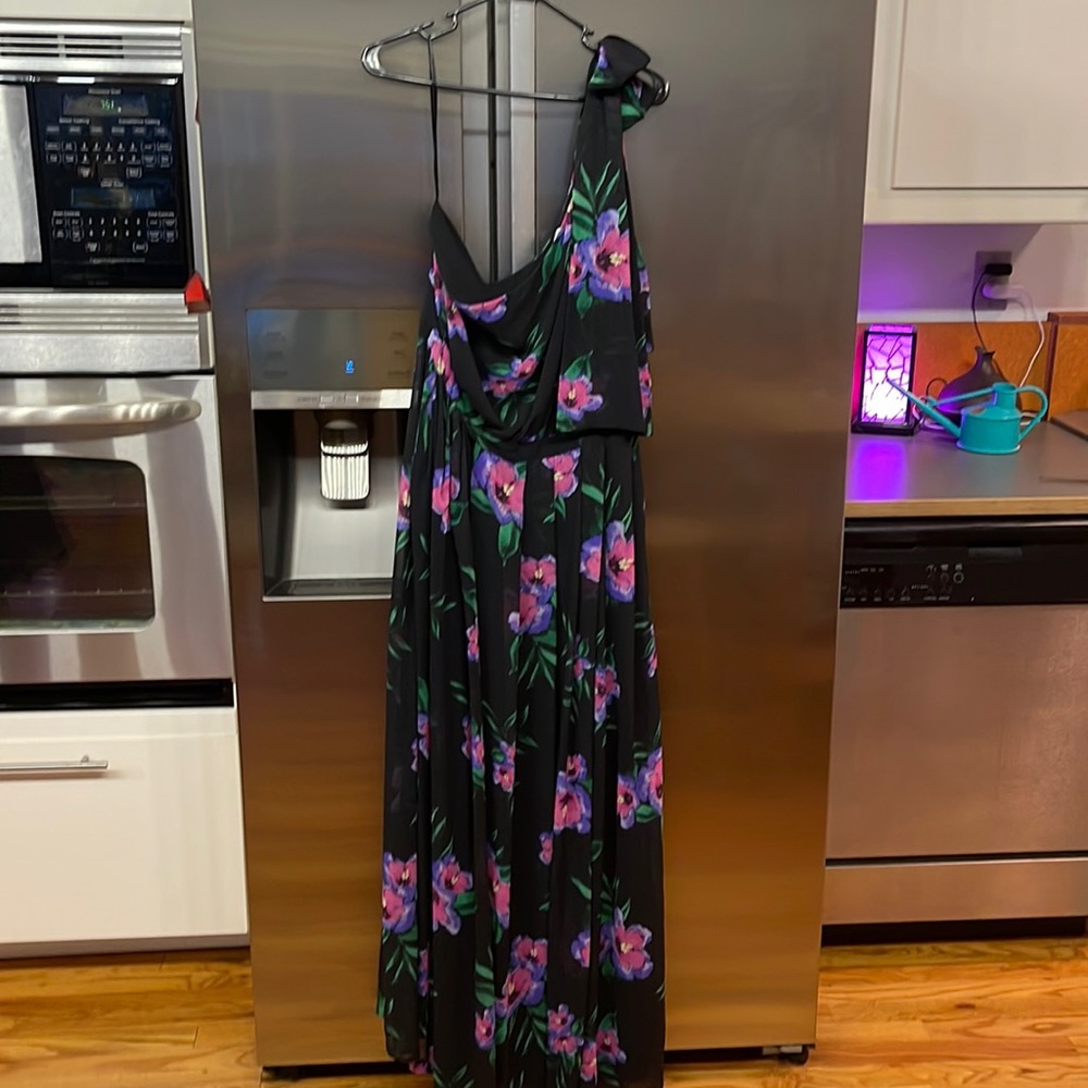 One shoulder floral print maxi dress